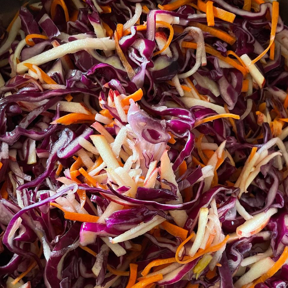 Red Cabbage Kraut Mixture with Carrots and Red Apples
